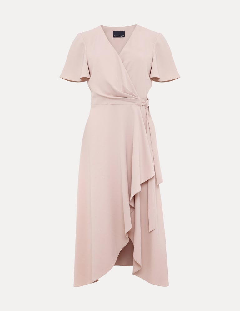 V-Neck Ruffle Angel Sleeve Midi Wrap Dress 2 of 6