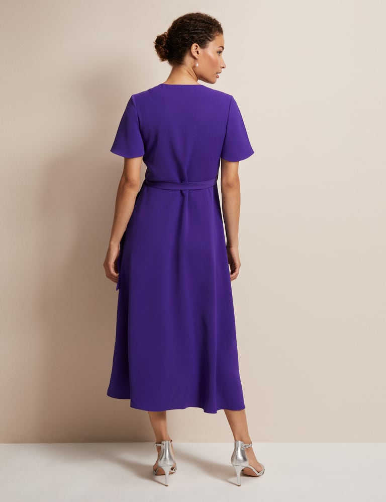 V-Neck Ruffle Tie Waist Midi Wrap Dress 3 of 6