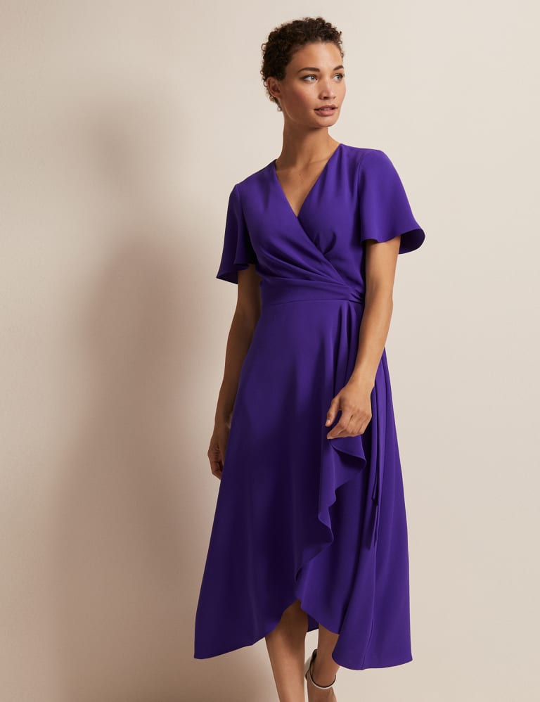 V-Neck Ruffle Tie Waist Midi Wrap Dress 4 of 6