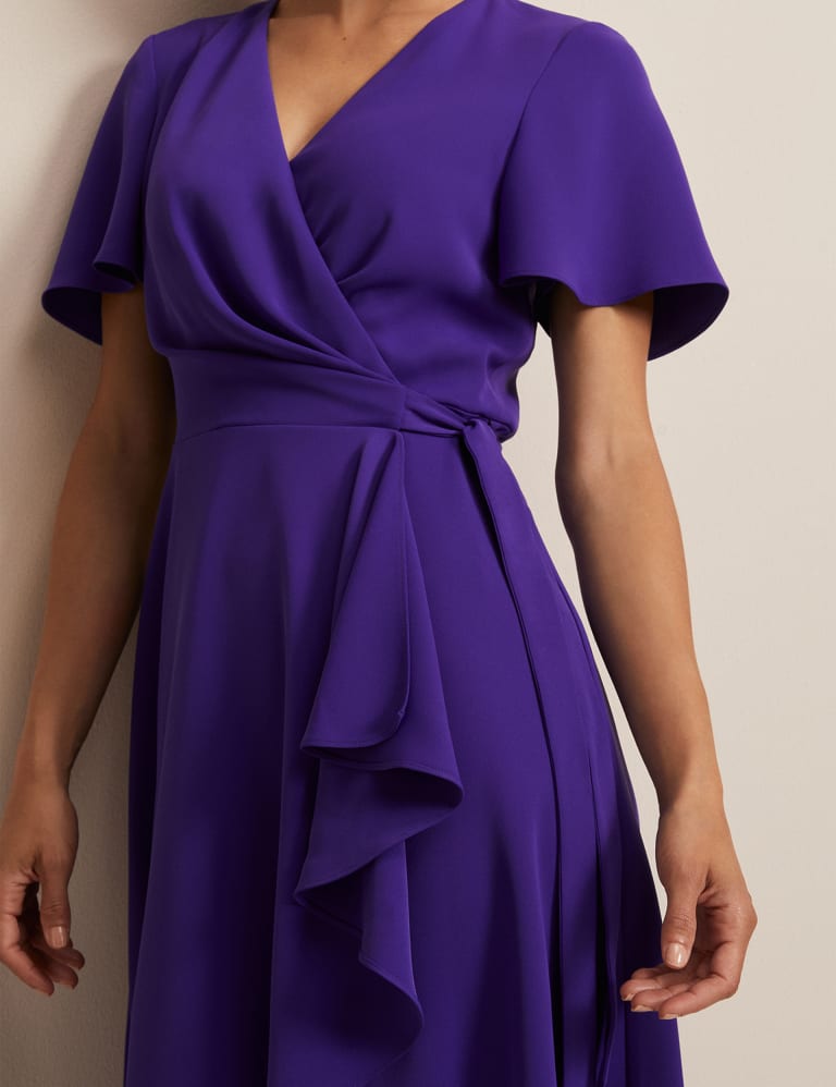 V-Neck Ruffle Tie Waist Midi Wrap Dress 5 of 6