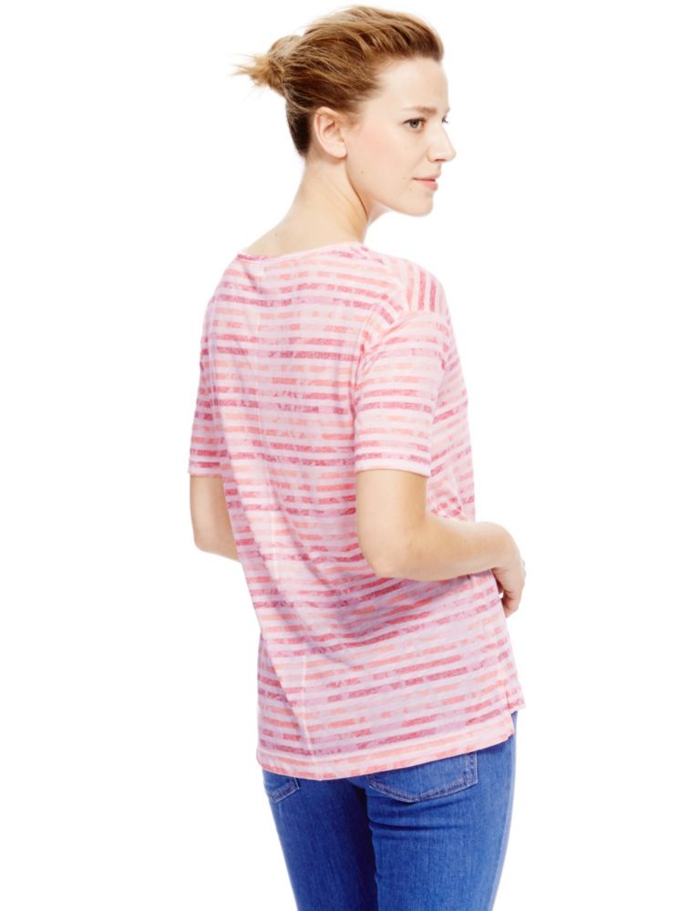 V-Neck Striped T-Shirt with Linen 4 of 5