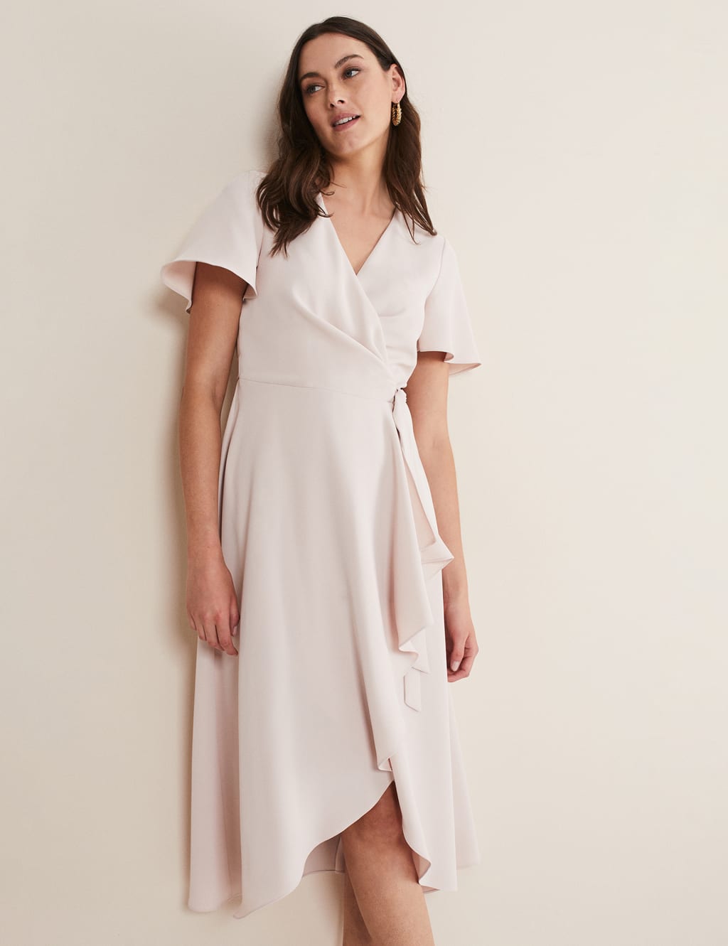 V-Neck Tie Waist Midi Wrap Dress 2 of 6