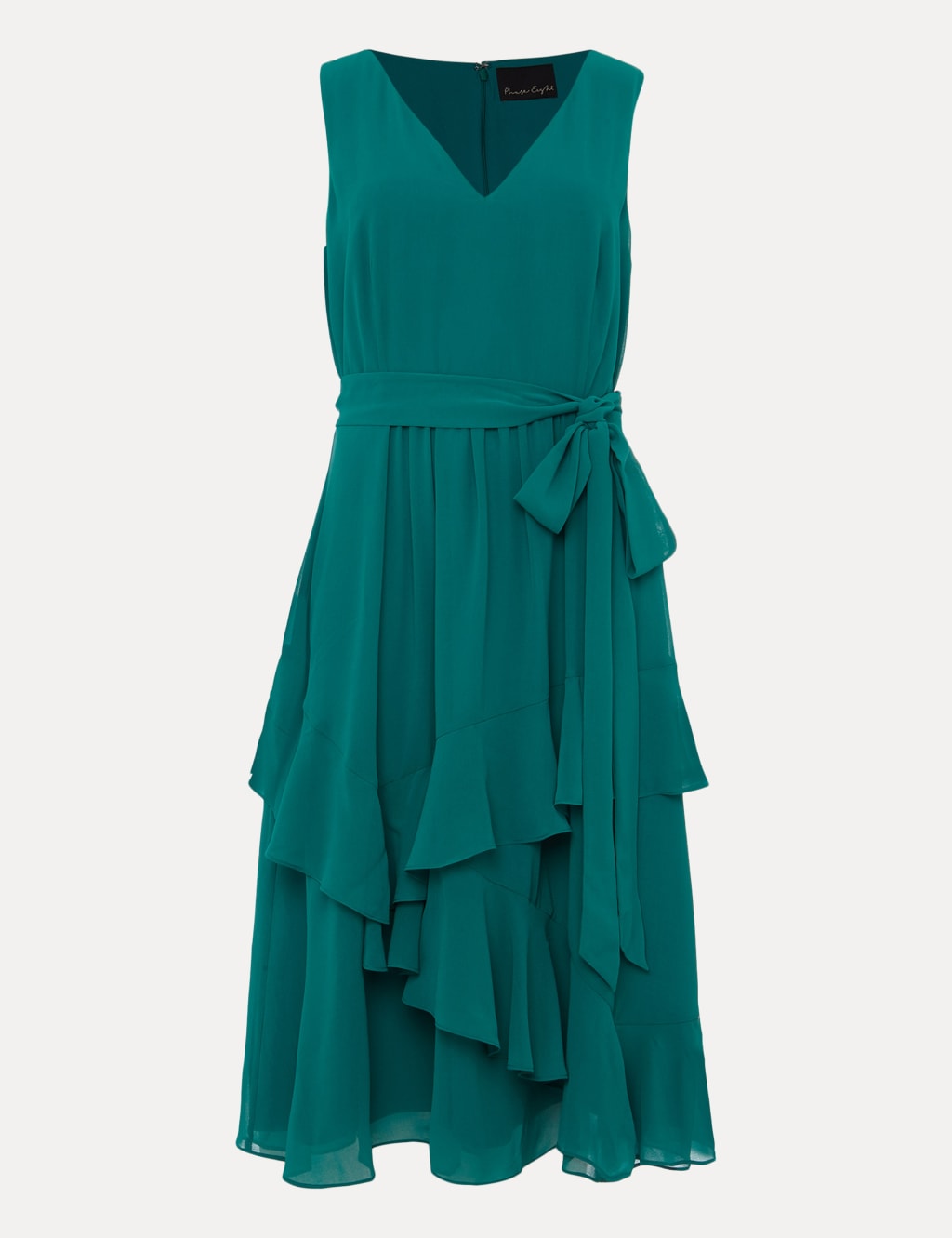 V-Neck Tie Waist Ruffle Skater Dress 1 of 4