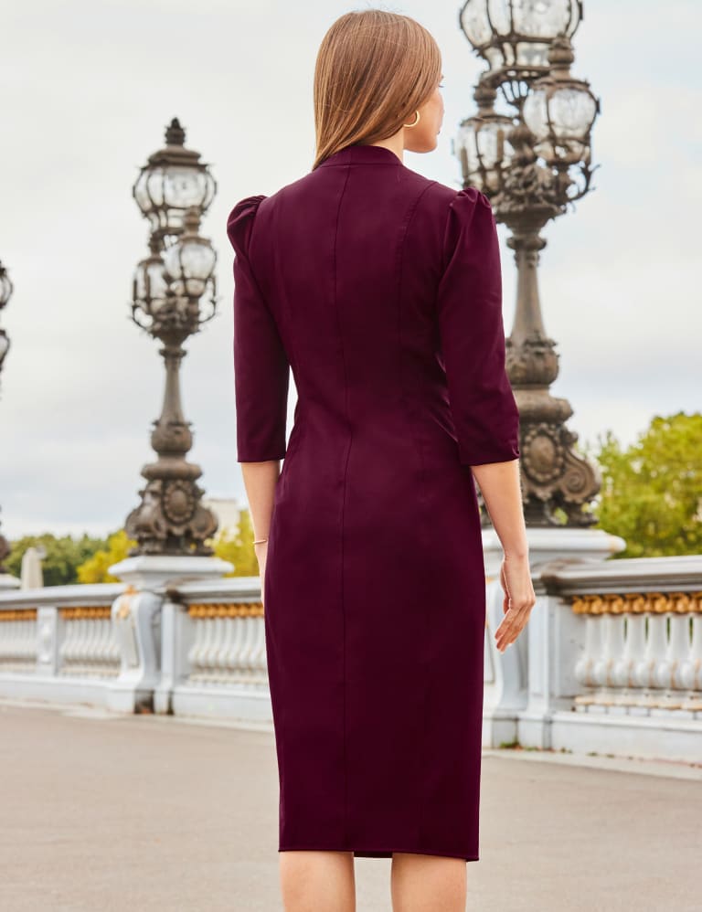 V Neck Zip Up Midi Tailored Dress