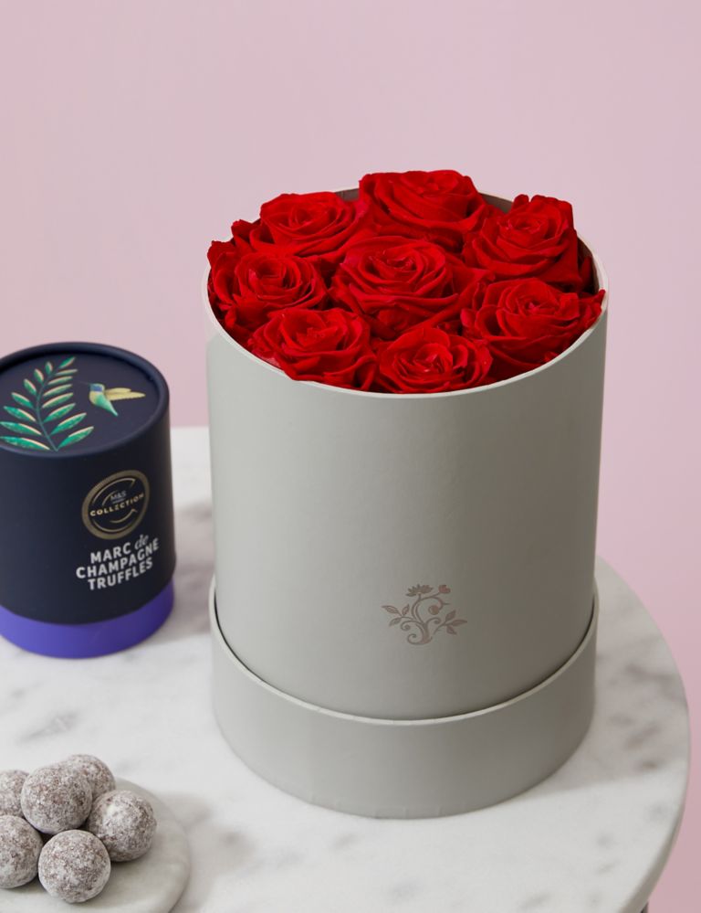 Valentine's Hat Box with Preserved Roses & Chocolate Truffles 1 of 6