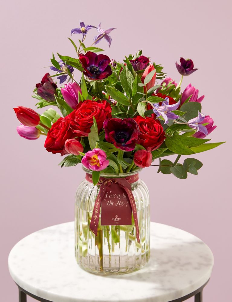 Valentine's Tulip & Anemone Bouquet with Vase 1 of 5
