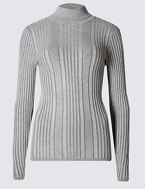 Variegated Ribbed Polo Neck Jumper Image 2 of 4