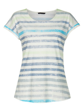 Varigated Striped T-Shirt with Linen Image 2 of 4