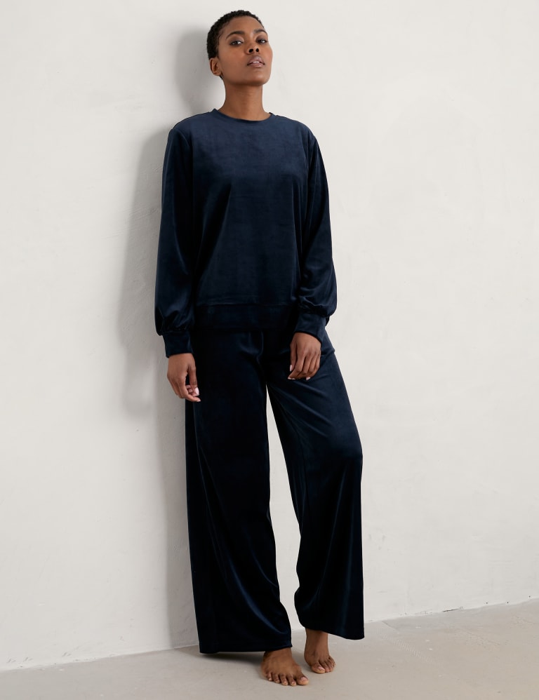 Velour Drawstring Wide Leg Trousers 3 of 5