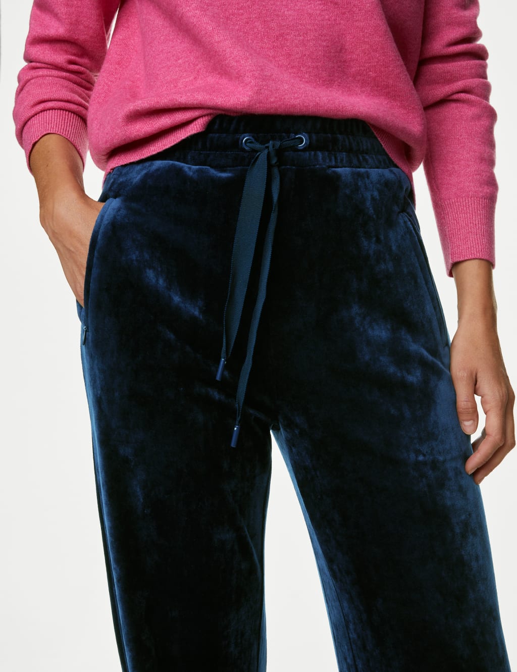 Velour Elasticated Waist Straight Leg Trousers M S Collection M S