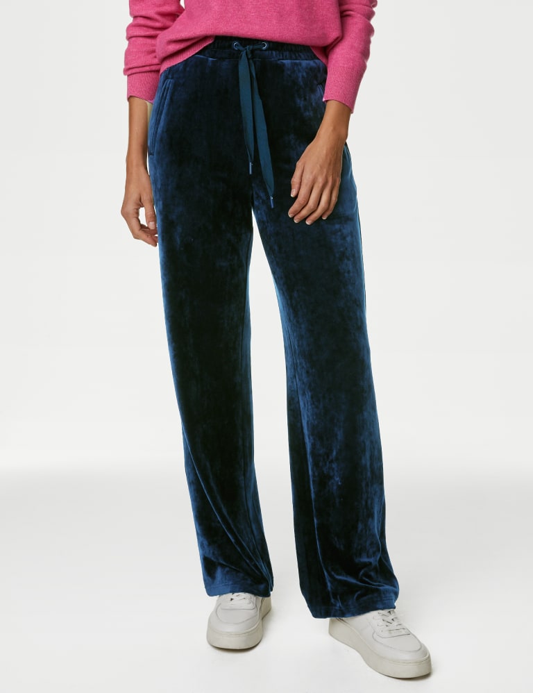 Velour Elasticated Waist Straight Leg Trousers M S Collection M S
