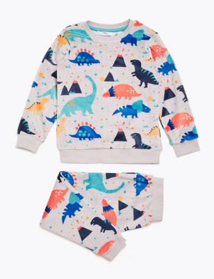 Velour Fleece Dinosaur Print Pyjama Set (1-7 Yrs) Image 2 of 4