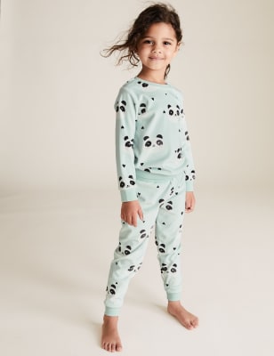 Baby And Children's Blue Panda Print Cuffed Pyjamas