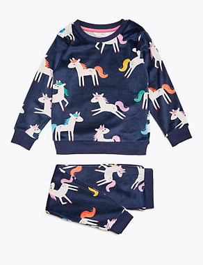 Velour Fleece Unicorn Pyjama Set (1-7 Yrs) Image 2 of 4