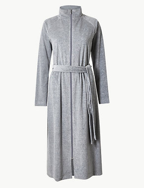 Velour Funnel Neck Zip-up Dressing Gown Image 2 of 4