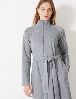 Velour Funnel Neck Zip up Dressing Gown M S Collection M S