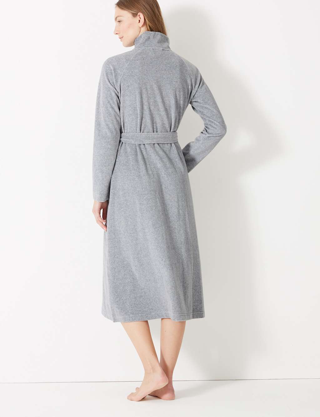 Velour Funnel Neck Zipup Dressing Gown M&S Collection M&S
