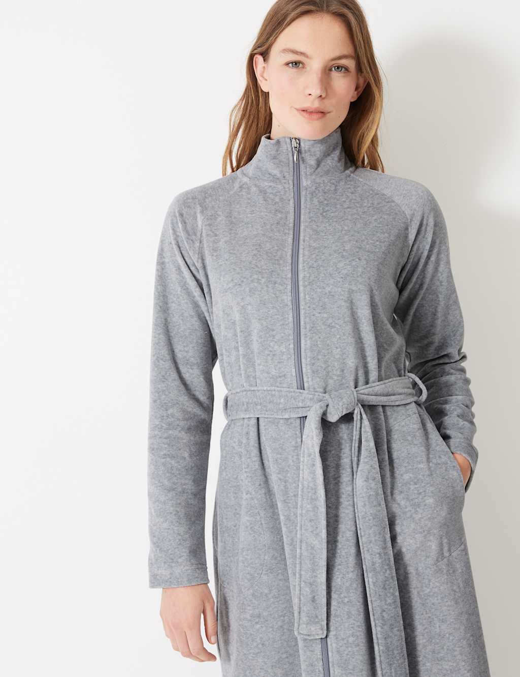 Velour Funnel Neck Zipup Dressing Gown M&S Collection M&S