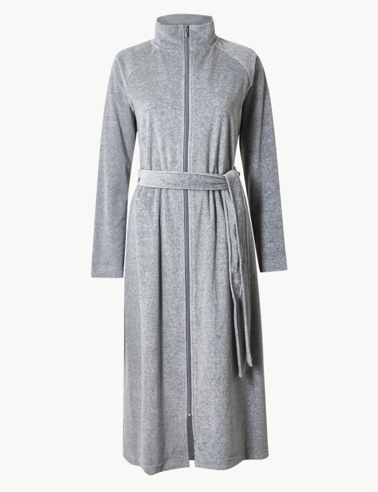 Velour Funnel Neck Zip-up Dressing Gown 2 of 4