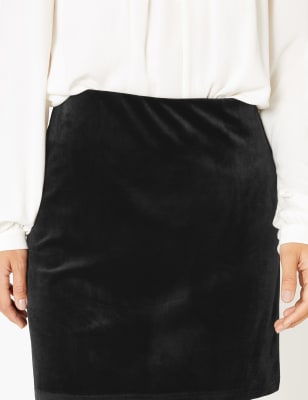 m&s black velvet skirt