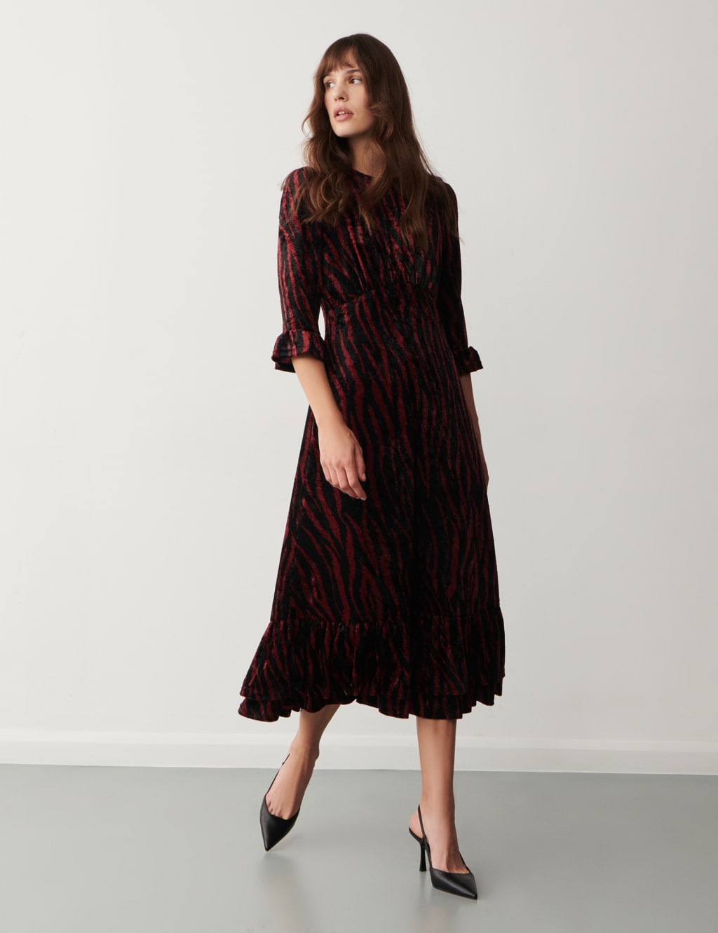 Velvet Animal Print Midi Tiered Dress 1 of 4