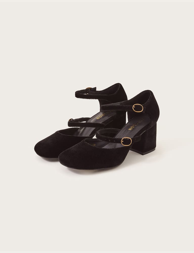 Laura black velvet ankle strap heels on sale