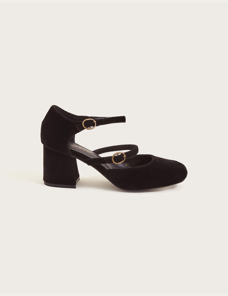 Laura black velvet on sale ankle strap heels