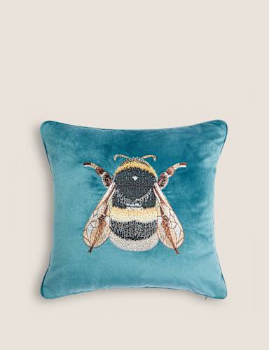 Velvet Bee Embroidered Cushion 1 of 5