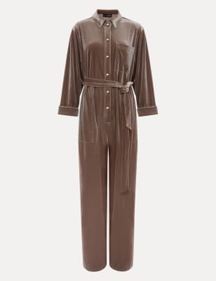 Velvet Belted Button Front Jumpsuit Image 2 of 4