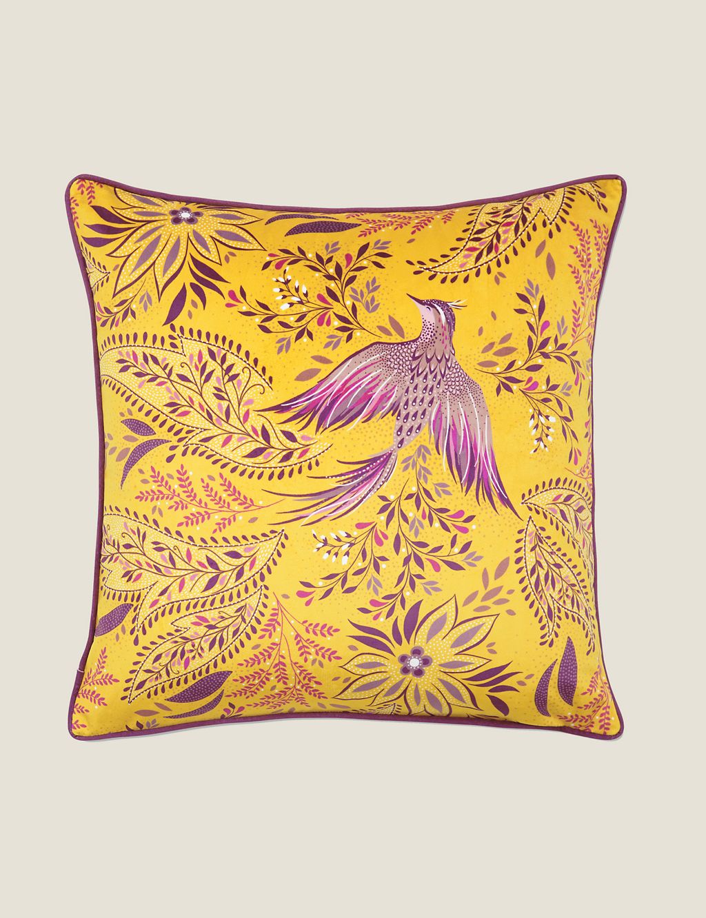 Velvet Birds Of Paradise Piped Cushion 3 of 3