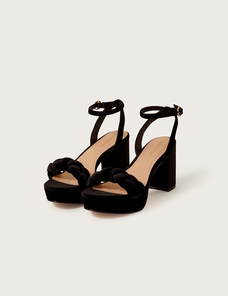Velvet Buckle Block Heel Platform Sandals Monsoon M S
