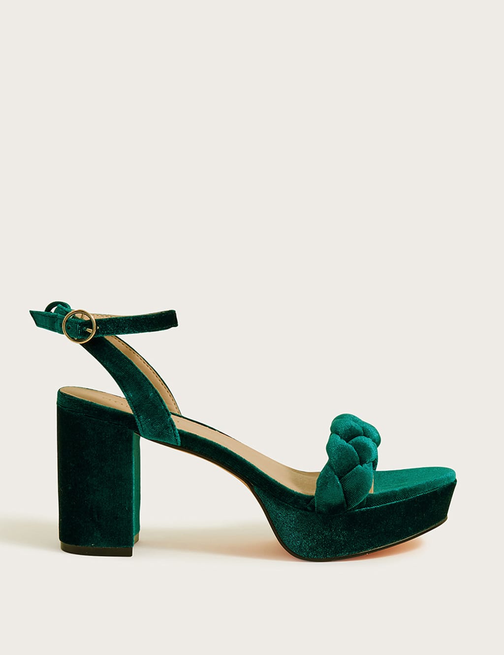 Velvet Buckle Block Heel Platform Sandals Monsoon M S