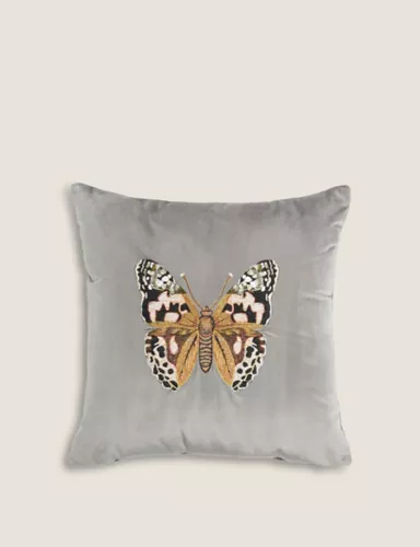 Velvet Butterfly Embroidered Cushion 1 of 6