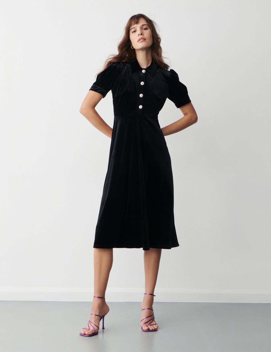 Velvet Button Detail Midi Waisted Dress | Finery London | M&S