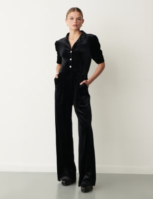 Velvet Button Front Short Sleeve Jumpsuit, Finery London