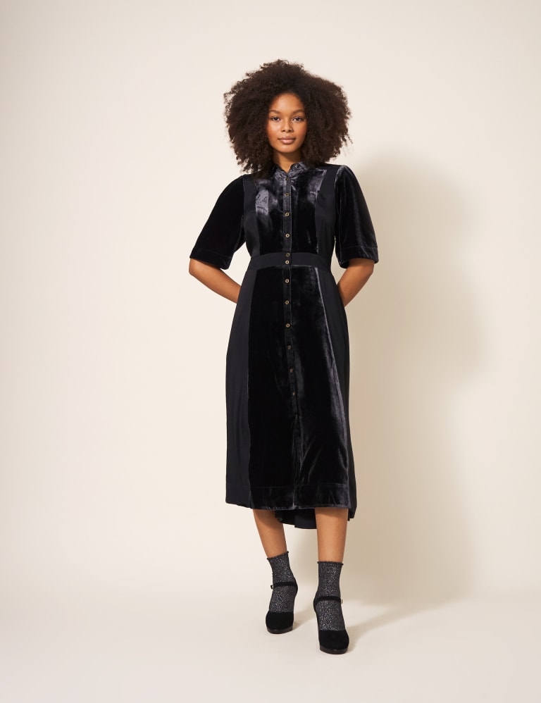 Velvet Button Through Midi Shirt Dress White Stuff M S