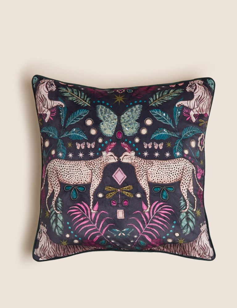 Velvet Cheetah Embroidered Cushion 1 of 5