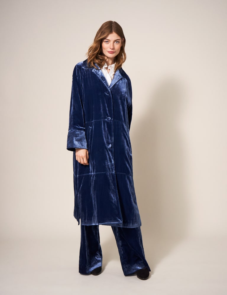 Velvet Collared Longline Duster Coat White Stuff M S