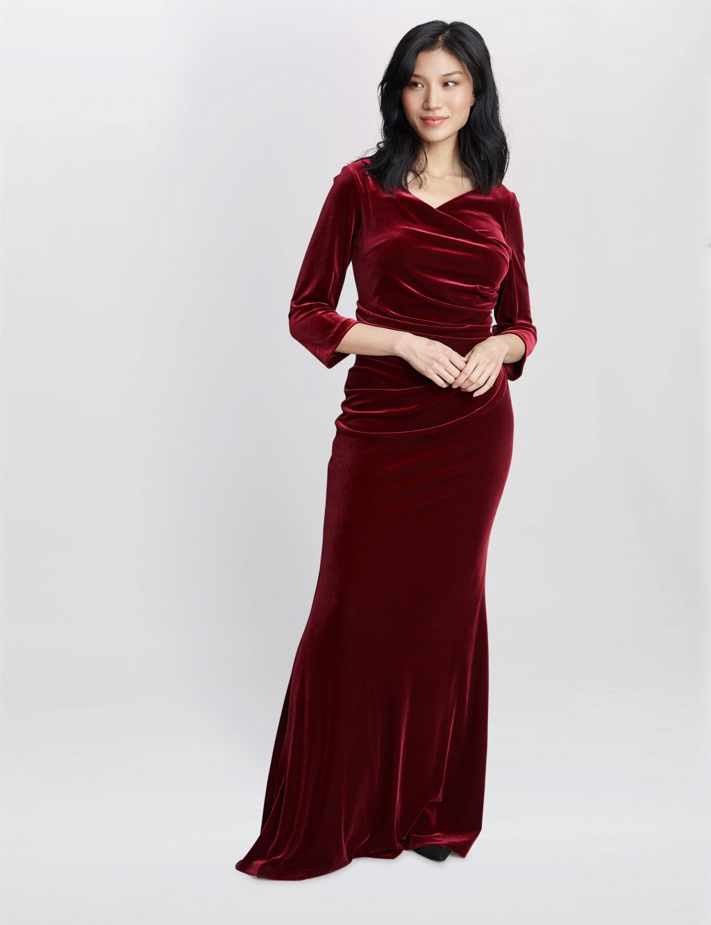 B243018_Charming Stretch Velvet A-line Boho Gown with Cowl