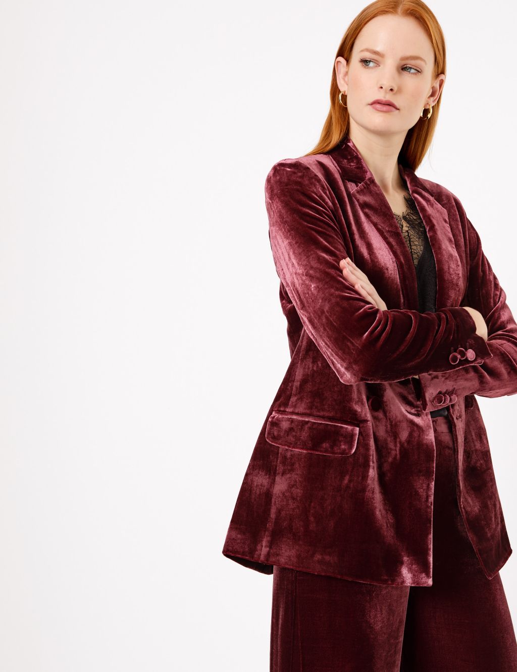 Velvet Double Breasted Blazer with Silk | Autograph | M&S