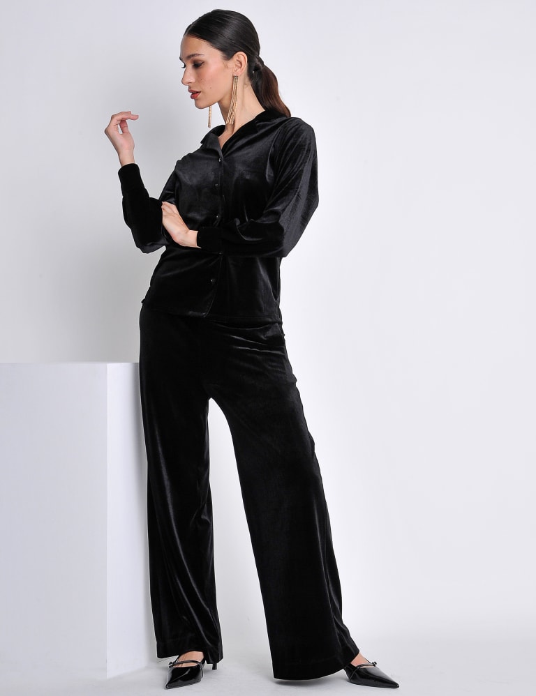 Velvet Elasticated Waist Wide Leg Trousers