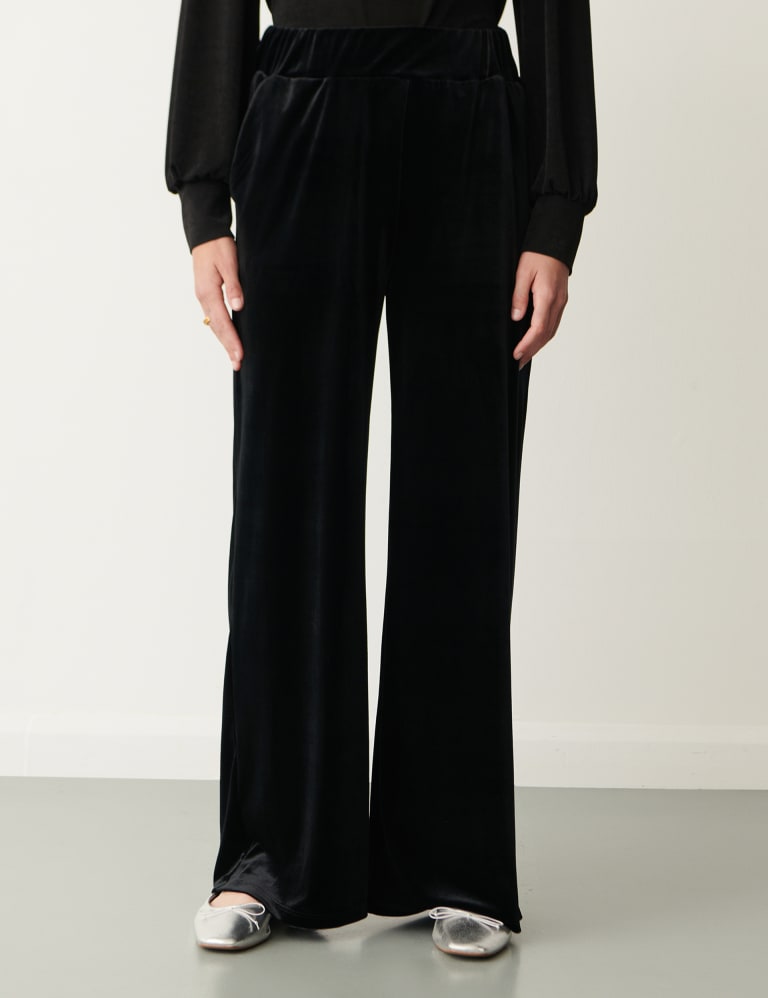 Velvet Elasticated Waist Wide Leg Trousers 2 of 3