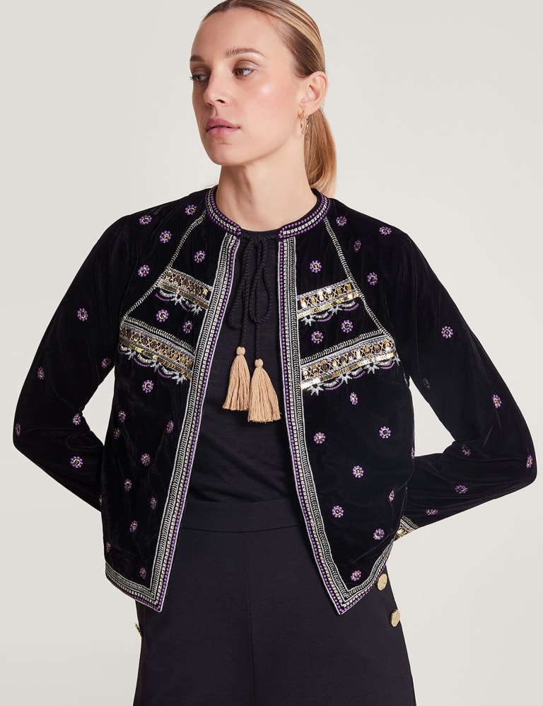 Velvet Embellished Cropped Bomber Jacket Monsoon M S