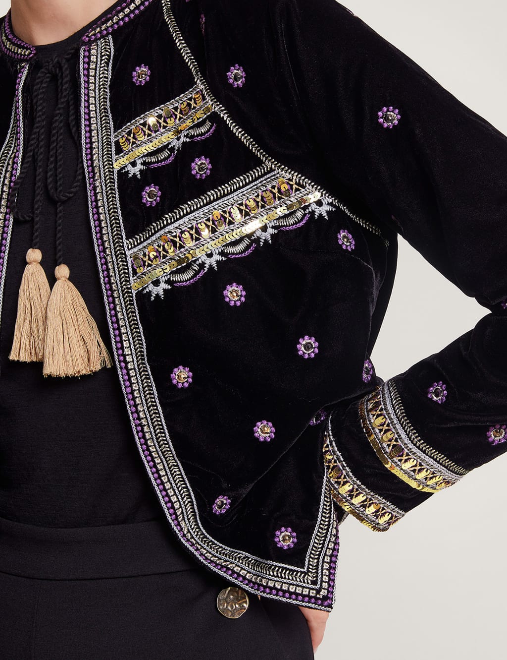 Velvet Embellished Cropped Bomber Jacket Monsoon M S