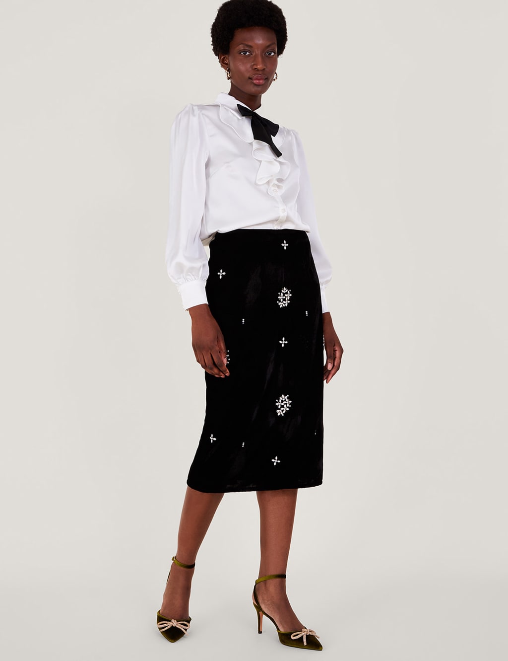 Velvet Embellished Knee Length A Line Skirt Monsoon M S