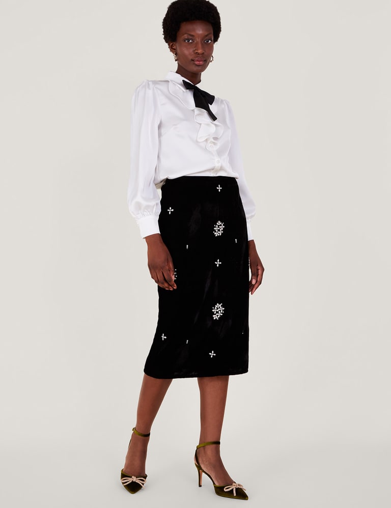 Black velvet skirt marks and spencer top