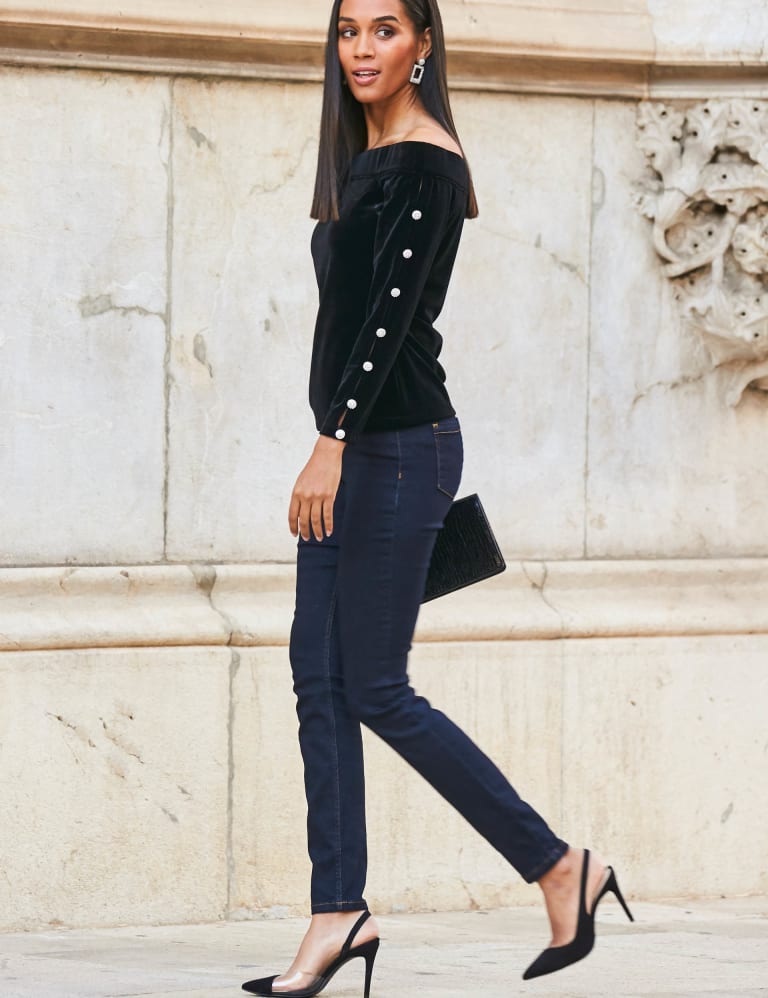 Velvet Embellished Off The Shoulder Top SOSANDAR M S