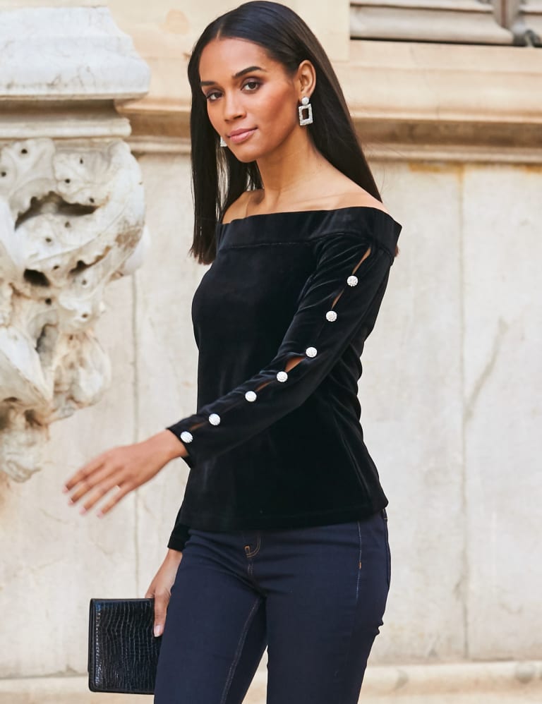 Velvet Embellished Off The Shoulder Top 6 of 6