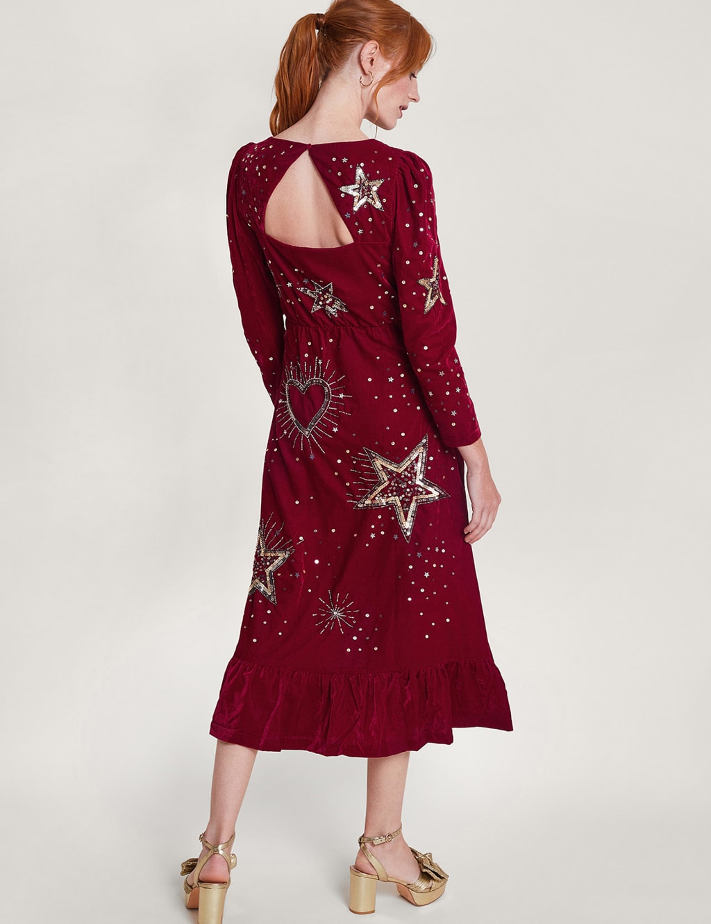 Velvet Embellished Star Midi Tiered Dress Monsoon M S