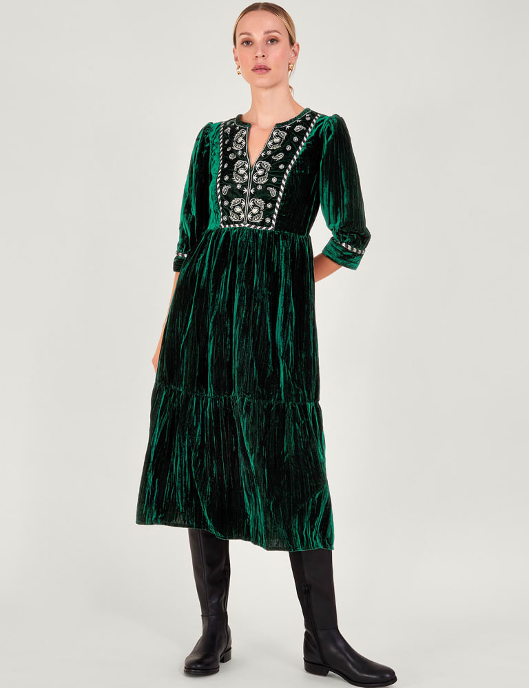 Green velvet dress monsoon 2025